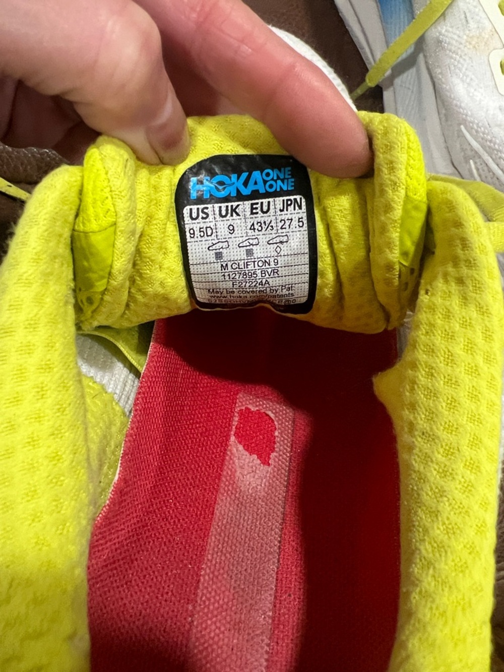 Hoka  Clifton White and Neon Yellow Mens Sneakers - Picture 2 of 15